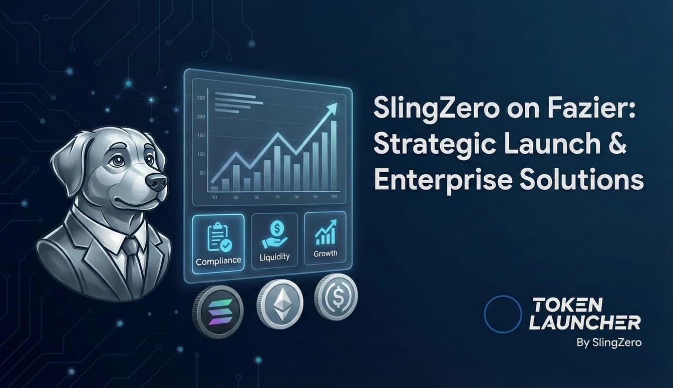 Slingzero launch banner on Fazier with Solana-themed interface