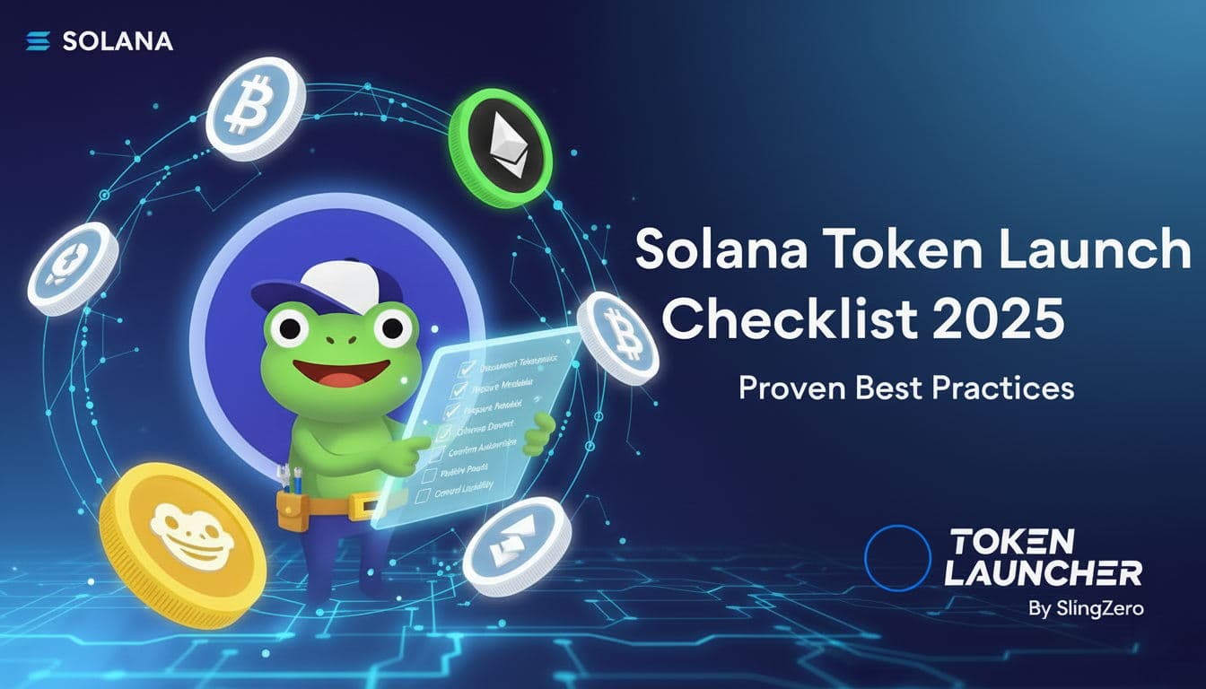 Team planning a Solana token launch around a strategy board with charts and sticky notes