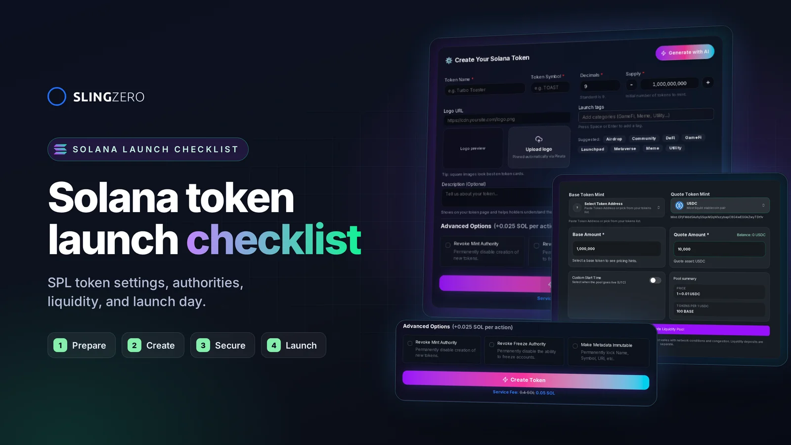 Solana token launch checklist: Slingzero SPL token creator, Raydium pool form, and authority options